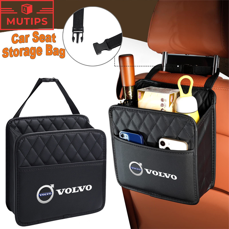 Volvo กระเป๋าเก็บของในรถ เครื่องหนัง ที่ใส่ของหลังเบาะรถยนต์ กระเป๋าแขวนใส่ของ ที่วางแก้วในรถยนต์ XC