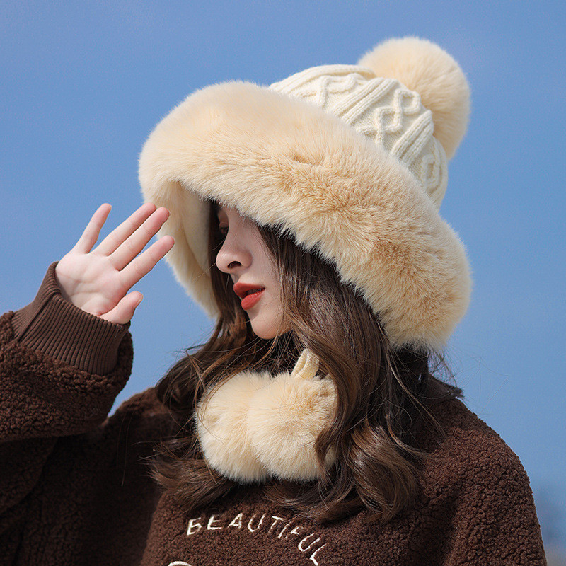 หมวก Earflap กลางแจ้งขนสัตว์ถักหมวกสกีหิมะขนแกะผู้หญิงฤดูหนาวหมวกเย็น