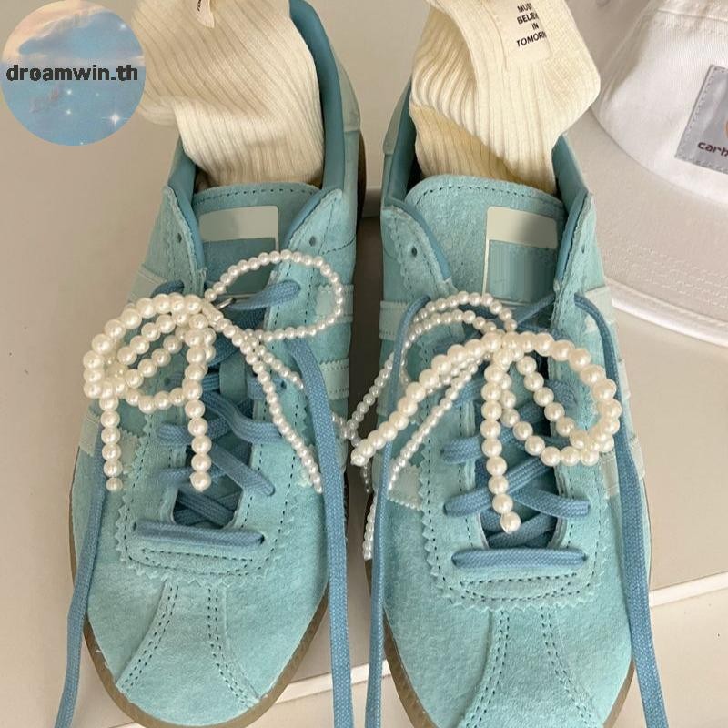 Dreamwin 1PC Handmade รองเท้าคลิป Double Layered Pearl ลูกปัด Bowknot Charm รองเท้าหัวเข็มขัดตกแต่งกระเป๋าจี้ Bow Key Chain อุปกรณ์เสริม th