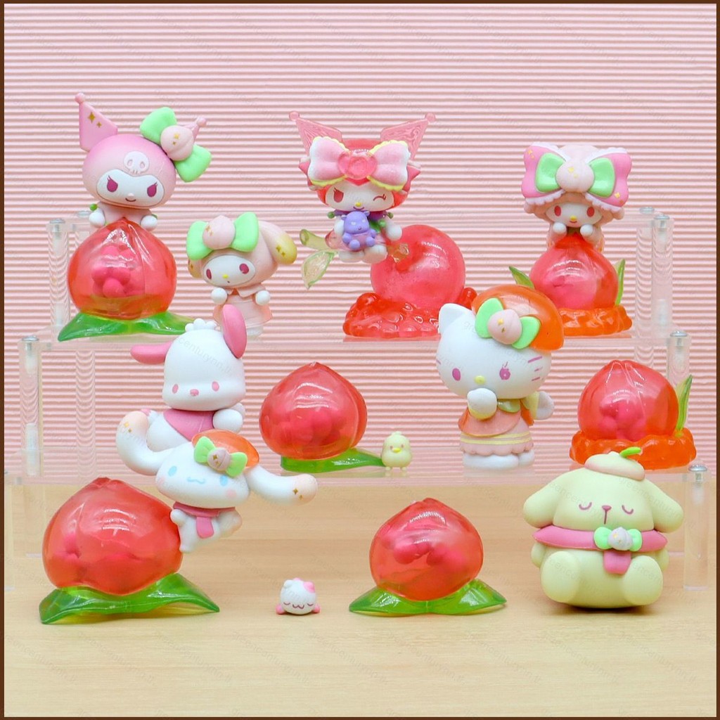 Kts 7pcs Sanrio Action Figure น่ารัก vitality พีช Kuromi Pompompurin Cinnamoroll Hello Kitty ตุ๊กตาข