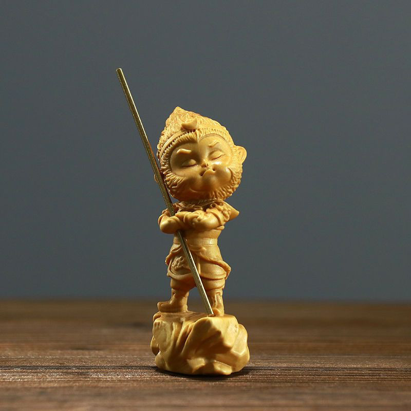 Yabo ไม้แกะสลักต่อสู้กว่าชิ้นจับมะกรูด Monkey King Monkey King เครื่องประดับไม้ตกแต่งงานฝีมือ