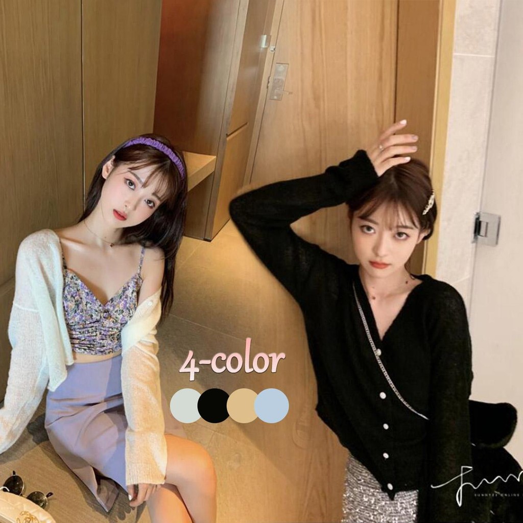 KOKO#เสื้อคลุมคาร์ดิแกน คอวีสั้นถัก เสื้อบาง ย้อนยุคผู้เสื้อคลุม สไตล์เกาหลี สำหรับผู้หญิงเสื้อตาข่ายไหมพรม #70010