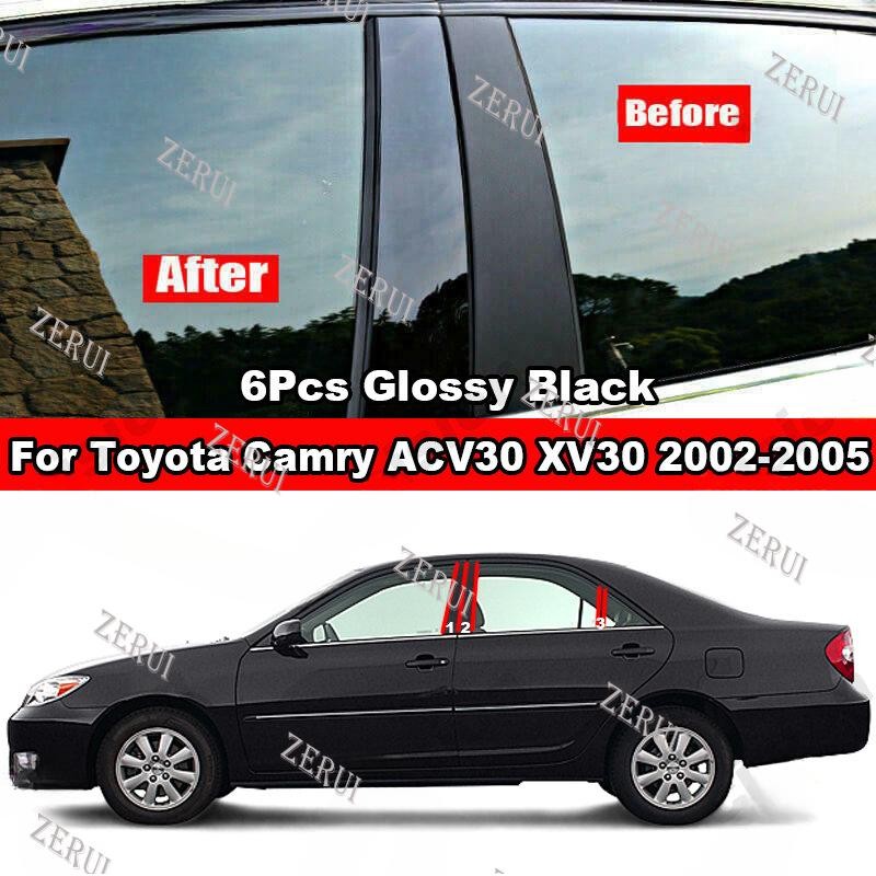Zr สําหรับ 6 ชิ้นรถหน้าต่างประตูคอลัมน์ BC เสาโพสต์ฝาครอบสําหรับ Toyota Camry ACV30 XV30 2002-2005 Glossy สีดําคาร์บอนไฟเบอร์กระจกผล PC วัสดุสติกเกอร์จัดแต่งทรงผมอุปกรณ์เสริม