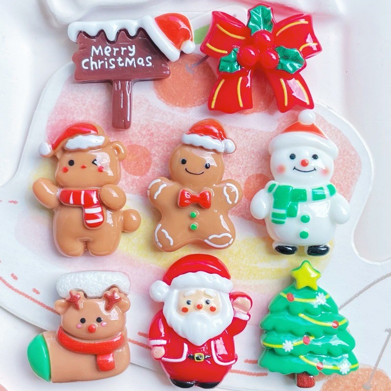 10 ชิ้น/เซ็ต Snowman ต้นคริสต์มาส Santa Claus เรซิ่น Flatback Diy เคสโทรศัพท์อุปกรณ์ตกแต่ง