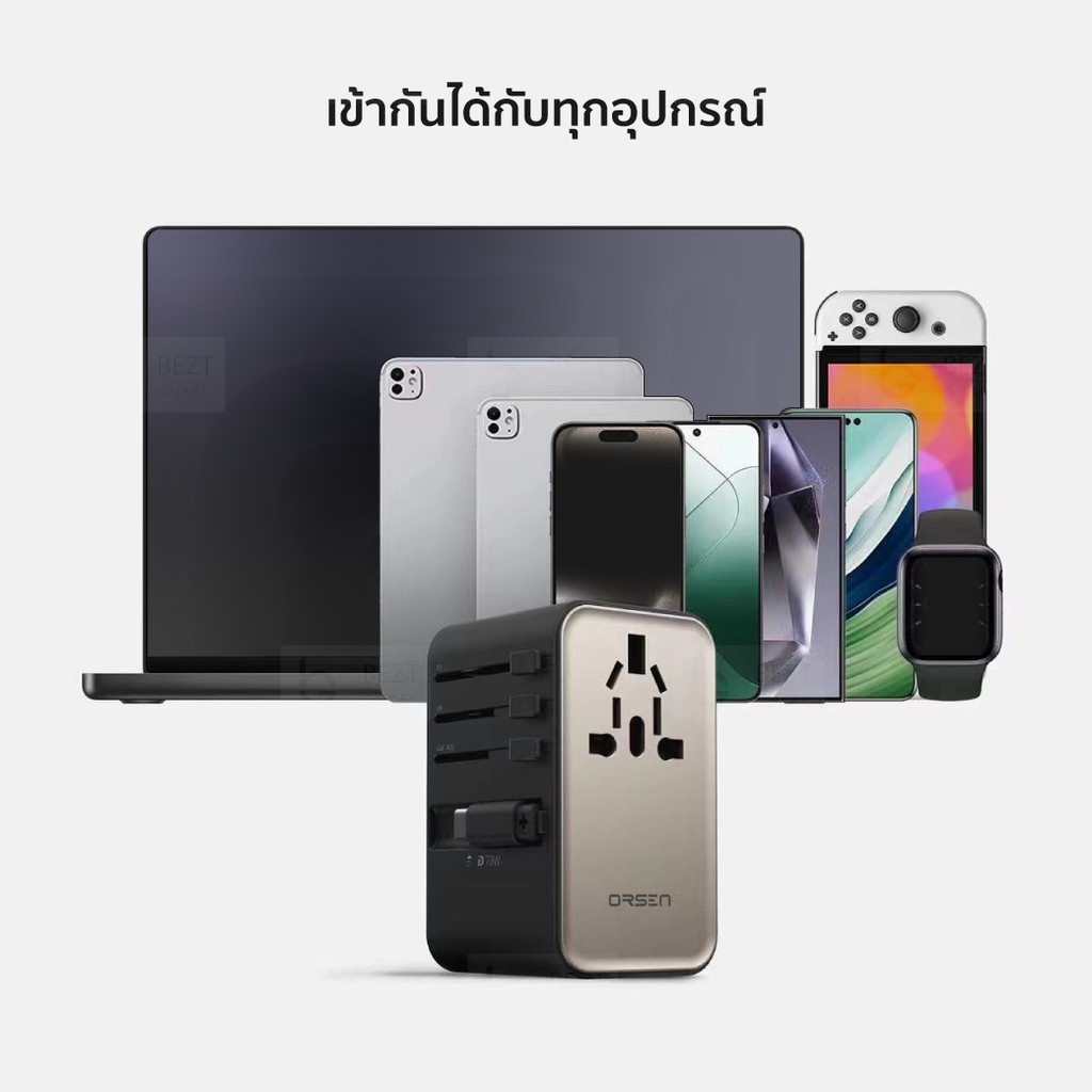 [ส่งด่วน] Orsen by Eloop C22 หัวแปลงปลั๊กไฟ GaN 70W Universal Travel Adapter หัวชาร์จ มีสายในตัว Type C ราคา ถูกที่สุด ดีลบีเคเค แกลเลอรีภาพที่ 9