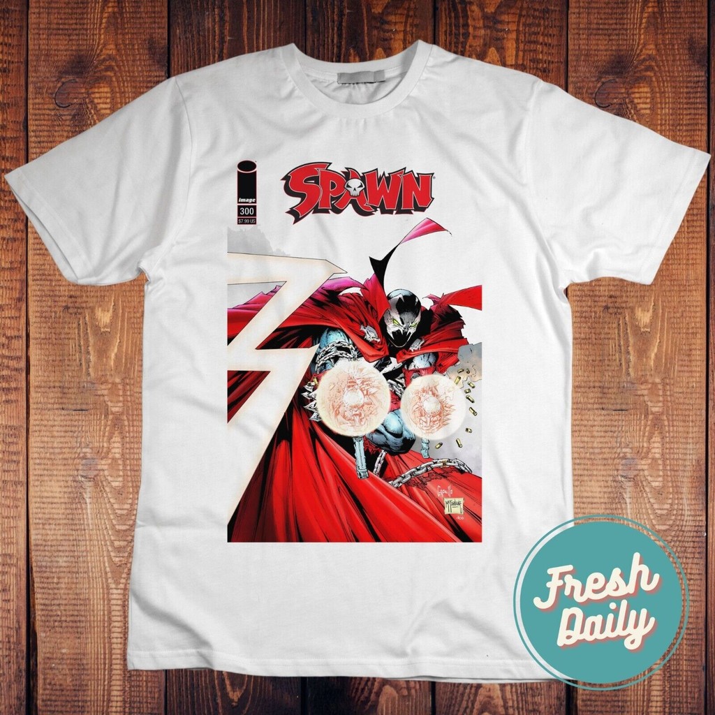 เสื้อยืดSpawn ผ้าฝ้าย สีขาวสำหรับผู้ใหญ่