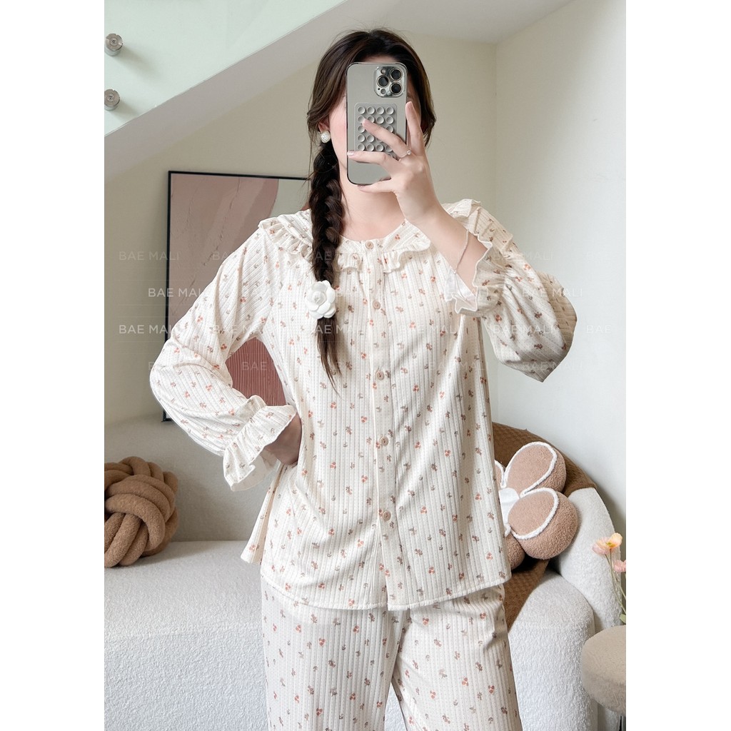 BAE MALI - ชุดเดรสบ้านคอปกแขนยาวลายดอกไม้ SP498