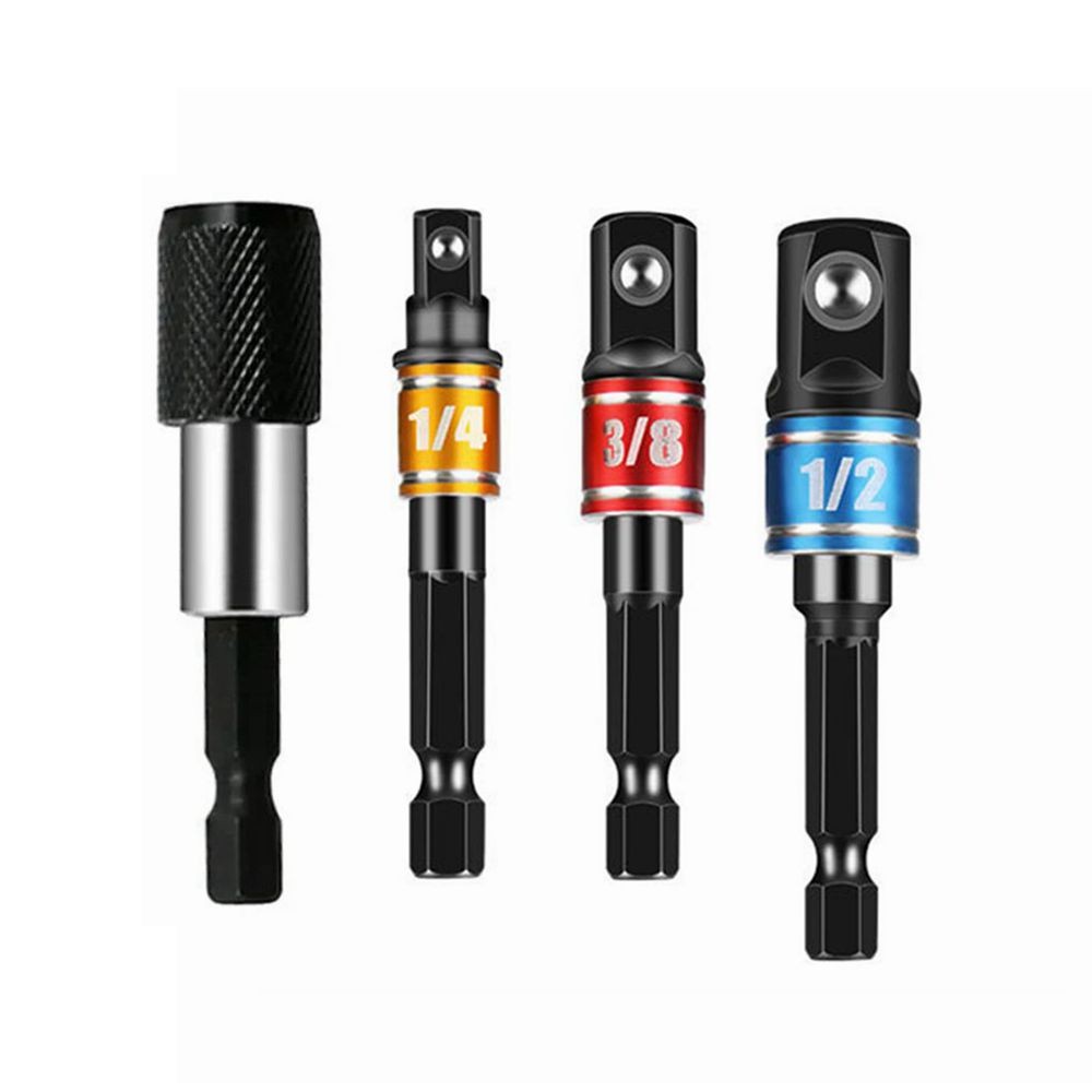 4ชิ้น60มิลลิเมตรซ็อกเก็ตอะแดปเตอร์ชุด ฐานสิบหก ก้าน ถึง1/4 "3/8 "1/2 "ผลกระทบไดร์เวอร์เจาะเครื่องมือด่วนที่วางจําหน่ายขยายบิตบาร์เครื่องมือไฟฟ้า
