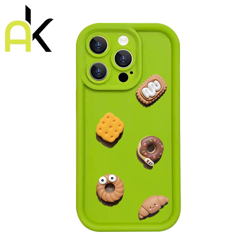 AK เคสโทรศัพท์ DIY 3D สำหรับ IPhone 11 13 15 14 12 16 Pro Max Plus XR XS X Max อุปกรณ์ทำมือรูปโดนัท Green