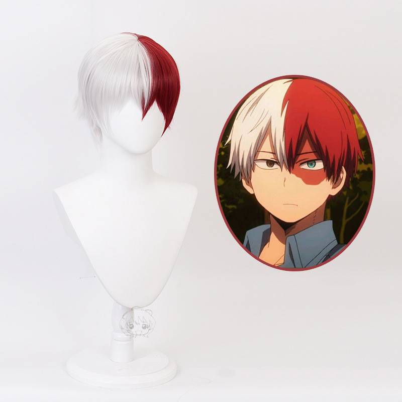 สั้นสีแดงสีขาวผสมวิกผมสําหรับฮีโร่ของฉัน Academia Todoroki Shoto สําหรับ Man สําหรับอะนิเมะคอสเพลย์วิกผม
