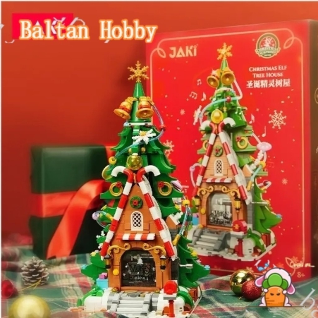 Baltan ของเล่น BH8X ใช้งานร่วมกับ JK5128 คริสต์มาส Elf Tree House Hand-Cranked หมุนกล่องดนตรีต้นคริส