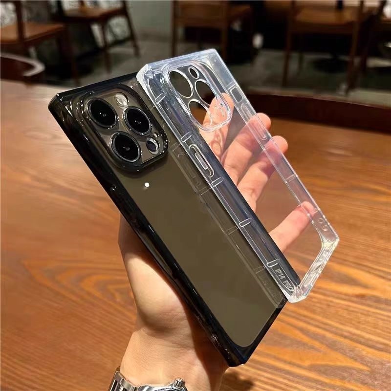 หรูหราสี่มุมป้องกันการตกตรงขอบแม่นยําหลุมโปร่งใส ทีพียู เคสโทรศัพท์สําหรับ ไอโฟน 16 15 14 13 12 11 มือโปร สูงสุด บวก ใสกันกระแทกฝาหลัง