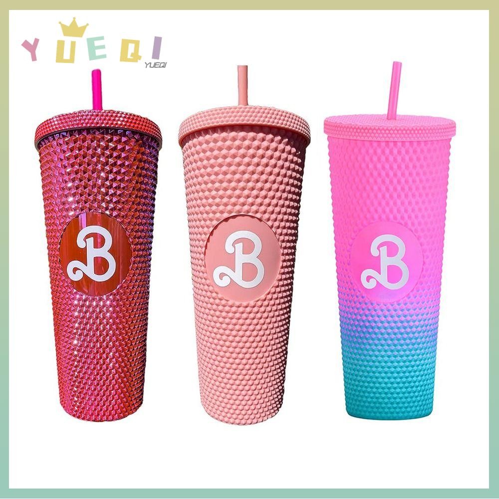 Yueqi สีชมพู Barbi ถ้วย,พร้อมฟาง Barbiee Studded Tumbler Straw Water Bottle, Barbie Party Supplies Barbies ภาพยนตร์ถ้วยดื่มผู้หญิง