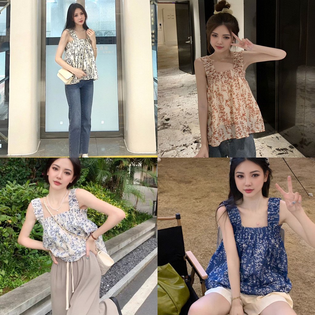 . เสื้อคอกระเช้าแขนกุดสำหรับผู้หญิง ลายดอกไม้สวย สวมใส่สบายพร้อมส่ง ให้คุณดูดีในวันพักผ่อน