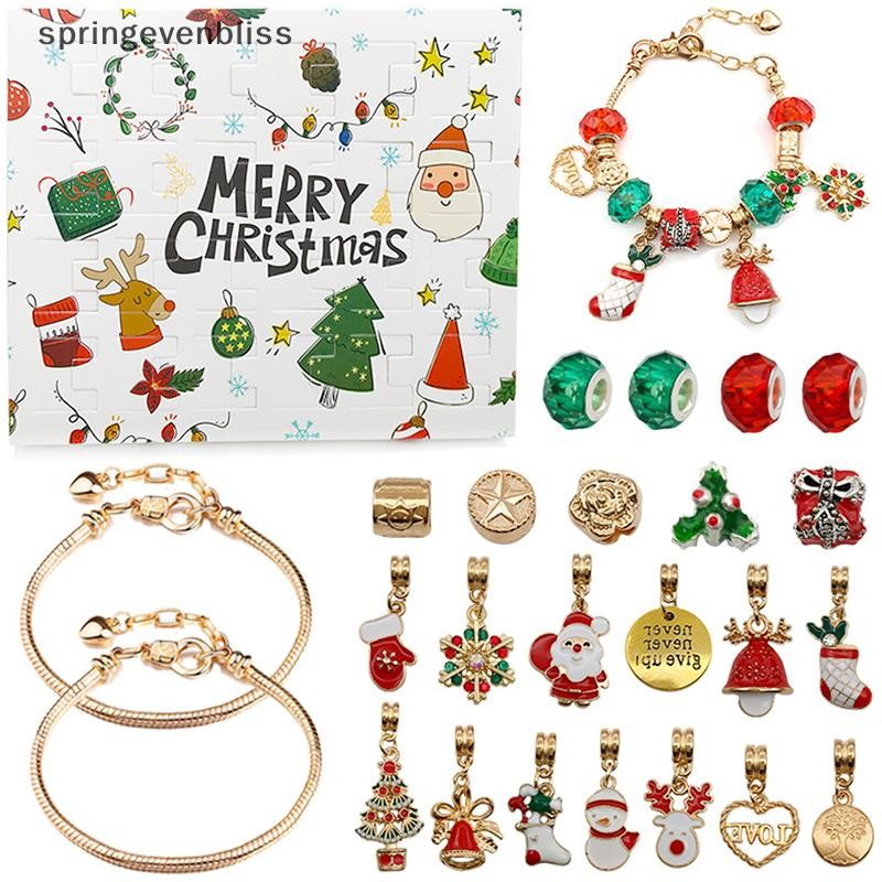 Springevenbliss 24PCS สร้อยคอจี้คริสต์มาสนับถอยหลัง Advent ปฏิทินกล่องตาบอดคริสต์มาส Themed DIY สร้อยข้อมือคริสต์มาส Surprise กล่องของขวัญ Springevenbliss