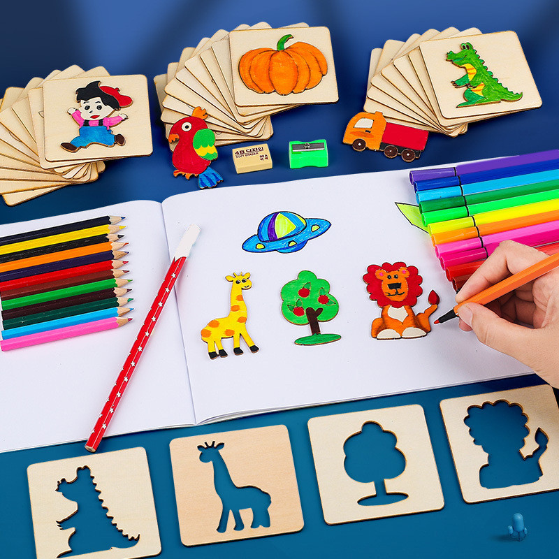 20 ชิ้น Montessori เด็กวาดของเล่นไม้ DIY ภาพวาดแม่แบบ Stencils การเรียนรู้ของเล่นของเล่นเพื่อการศึกษาสําหรับเด็ก