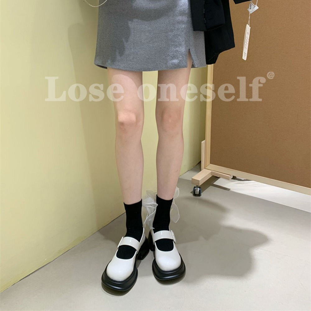 Chunky Heels Mary Jane รองเท้าแฟชั่นภาษาฝรั่งเศสคํา Casual สวมใส่กลางแจ้ง
