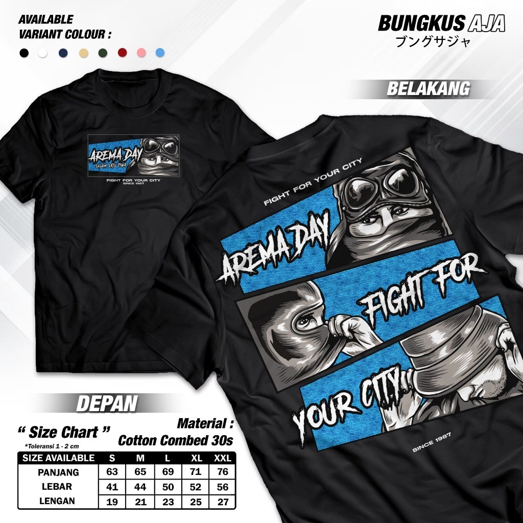Arema Day Fight For Your City เสื้อยืด Supporter ฟุตบอล Distro เสื้อผ้าฝ้าย Combed 30s Bungkusaja A2
