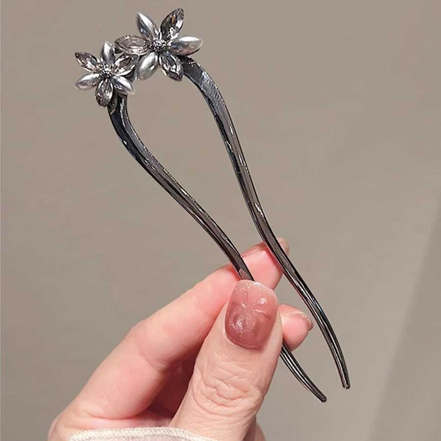 ดอกไม้สีดํา U-Shaped Hairpin โมเดิร์นหัวบอล Hairpin สไตล์ใหม่ Hairpin ใส่หวี Hairpin