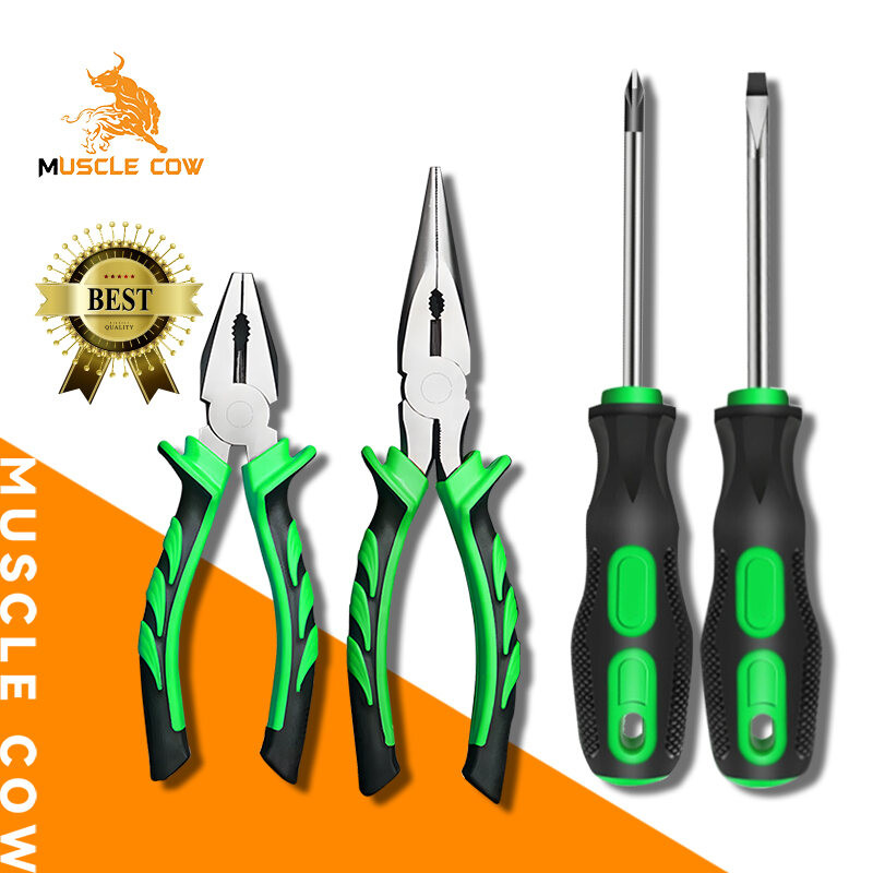 MUSCLE COW ชุดเครื่องมือช่าง4in1 คีมปากเฉียง คีมปากแหลม ไขควงหัวแบน ไขควงหัวแฉก อุปกรณ์ช่าง ใช้งานง่าย ทนทาน คุณภาพ