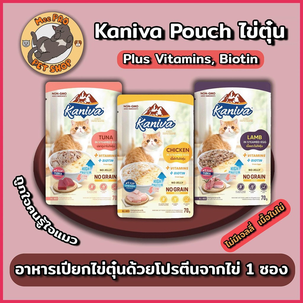 [1 ซอง] Kaniva Steam Egg อาหารเปียกแมว ในไข่ตุ๋น เนื้อนิ่ม ตัวแน่นด้วยโปรตีนจากไข่ ขนาด​ซองละ 70g