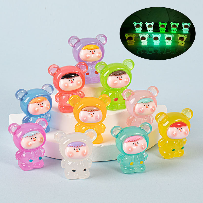 10 ชิ้น Luminous Glow 3D เสื้อกันฝนกระต่ายเรซิ่น Charms สําหรับ DIY (Z-6)