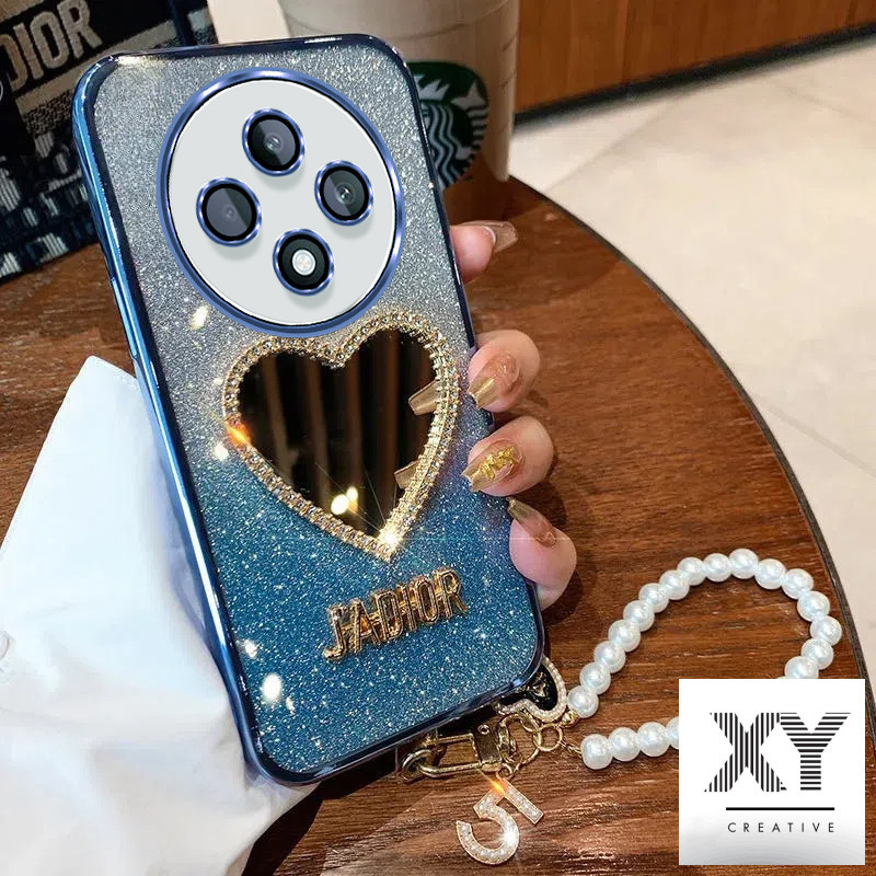 เคส OPPO Reno 12F 12 Pro 5G 11F 5G 11 Pro 10 Pro 5G หรูหราเครื่องสําอางแต่งหน้า Love กระจกเงา เปลือกอ่อน พร้อมสร้อยข้อมือ เชือกเส้นเล็ก เคสโทรศัพท์สําหรับเด็กผู้หญิง เคสโทรศัพท์ OPPO Reno 12F 12 Pro 5G 11F 5G 11 Pro 10 Pro 5G