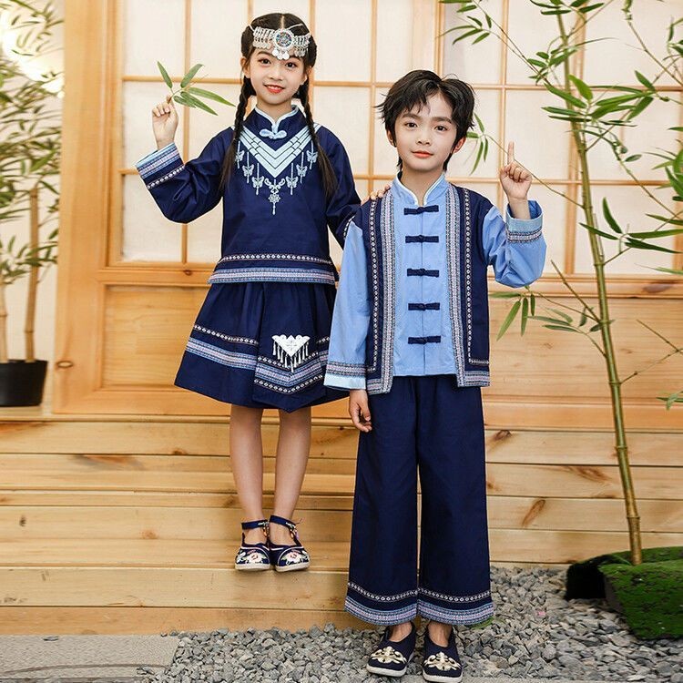 🍀Ethnic minorities Guangxi Zhuang Tujia Miao Li Guizhou children's performance costumes