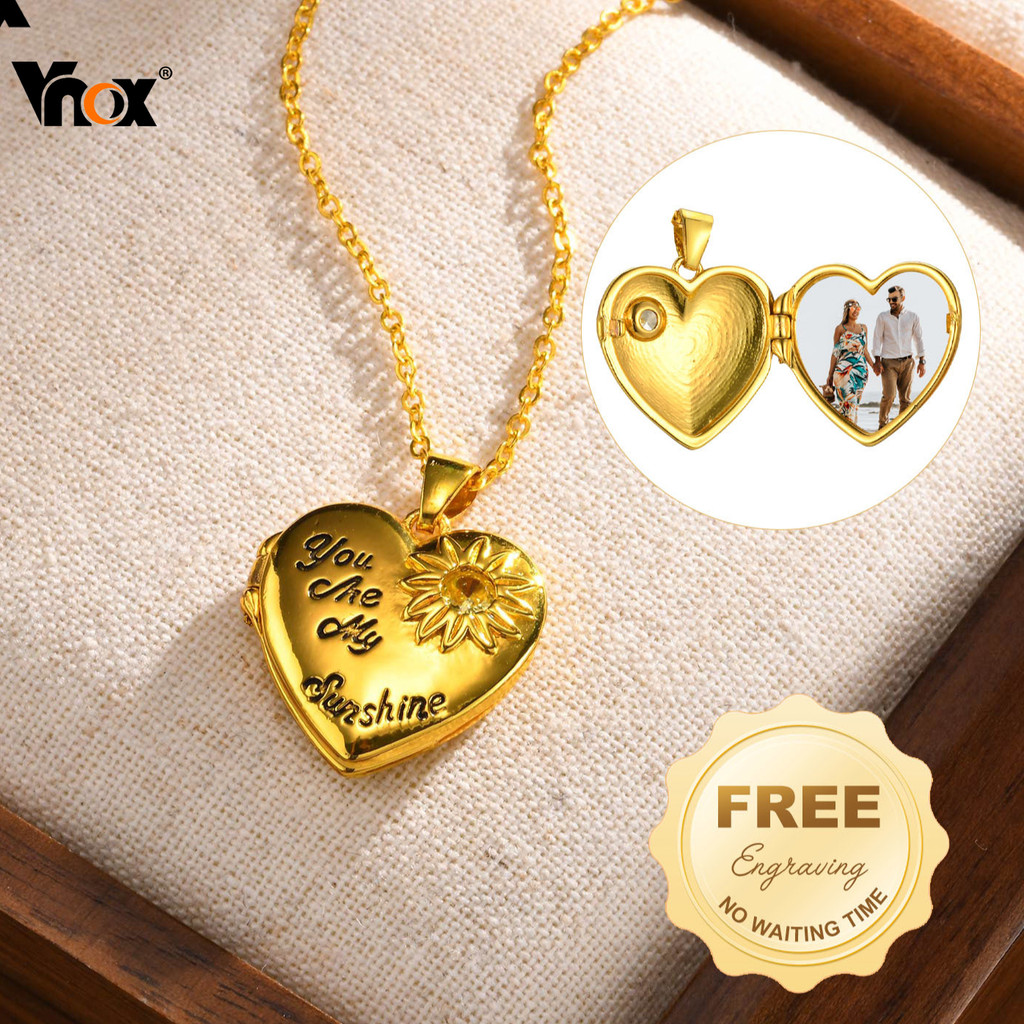 Vnox ดอกทานตะวันภาพ Locket สร้อยคอผู้หญิง,คุณเป็น My Sunshine Photo Lockets,ส่วนบุคคลแกะสลักเครื่องประดับมิตรภาพสําเร็จก
