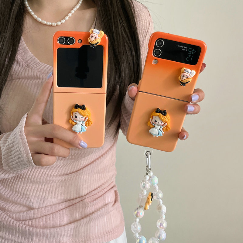 เคสโทรศัพท์แบบพับได้สําหรับ Samsung Galaxy Z Flip5 Flip4 Flip3 Gradient สีส้มน่ารัก Q-Version Prince