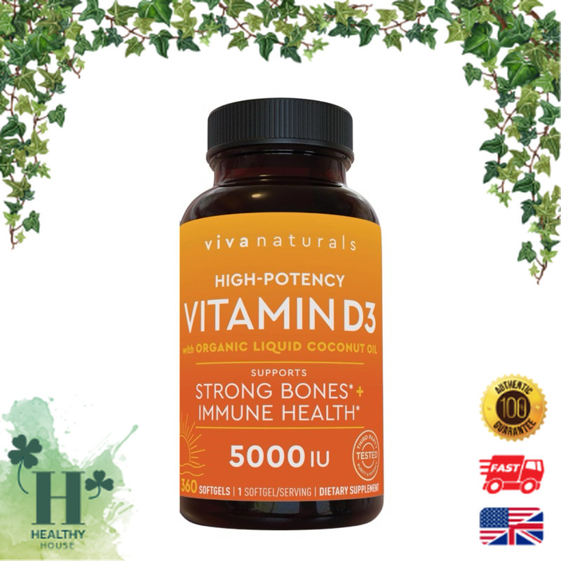 พร้อมส่ง Viva Naturals D3 Vitamin 5000 IU Softgels 125 mcg 360 Softgels
