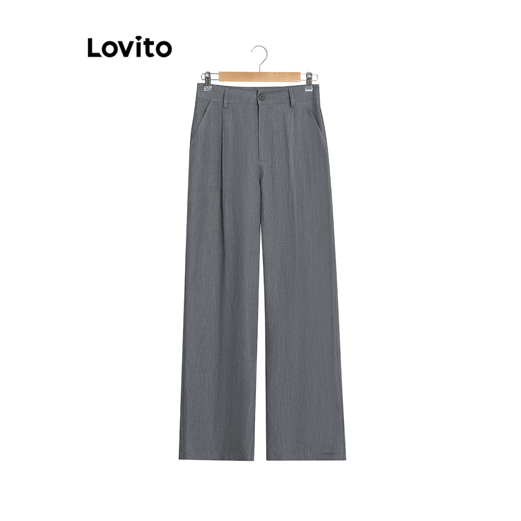 Lovito กางเกงผู้หญิง มีซิป สีพื้น สไตล์ลำลอง L97AD111