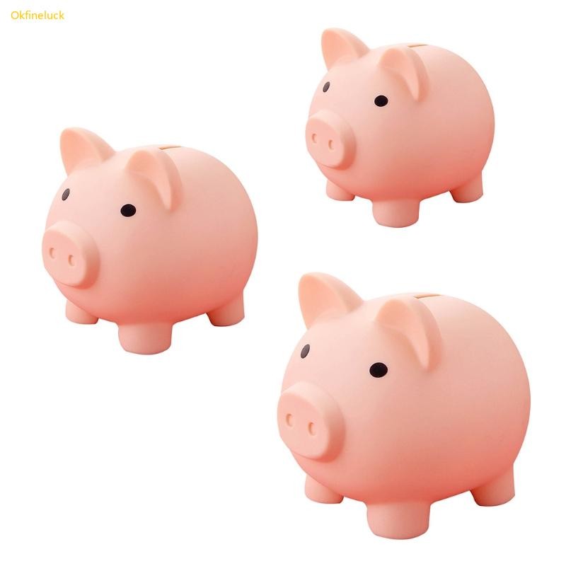 Okfi สําหรับพลาสติกสร้างสรรค์น่ารักการ์ตูนหมู Bank Unbreakable เด็กเงินเหรียญ Saving Jar กล่องเก็บวันเกิด Gif