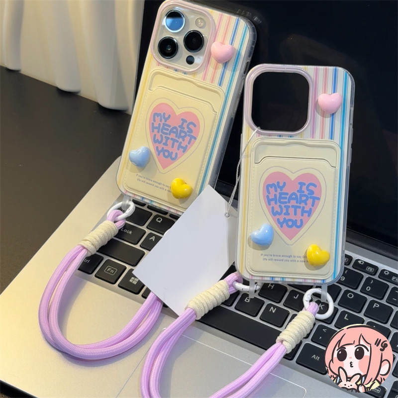 เคสลายการ์ตูนสีชมพู เข้ากันได้กับเคสไอโฟน 11 15 12 14 XR 16 13 Pro Max X XS Max 7 8 16 Plus SE เชือกกระเป๋าสตางค์บัตรเคส