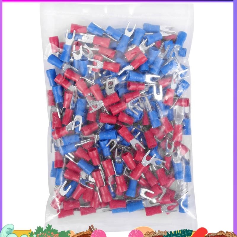 ซุปเปอร์200ชิ้น16-14 โดยรวม สีแดงสีฟ้าขั้วต่อสายไฟฉนวนขั้วส้อม #4