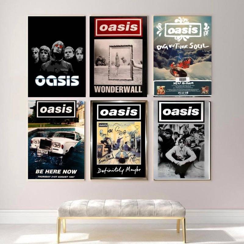 คลาสสิกoasis BandเพลงยอดนิยมFramelessโปสเตอร์คราฟท์คลับบาร์กระดาษWall Artภาพวาดห้องนอนสติกเกอร์การศึกษา