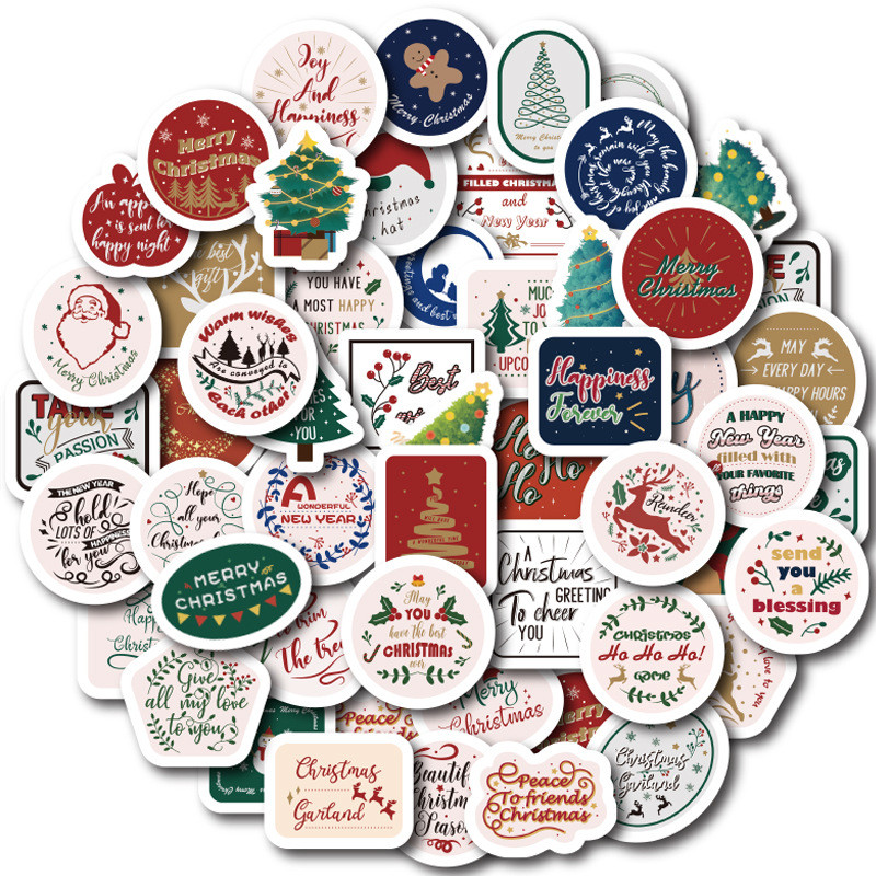 50 ชิ้นน่ารักการ์ตูน Merry Christmas Graffiti สติกเกอร์สําหรับจักรยานบัญชีมือกล่องดินสอ Decals LanLanStickersWorld
