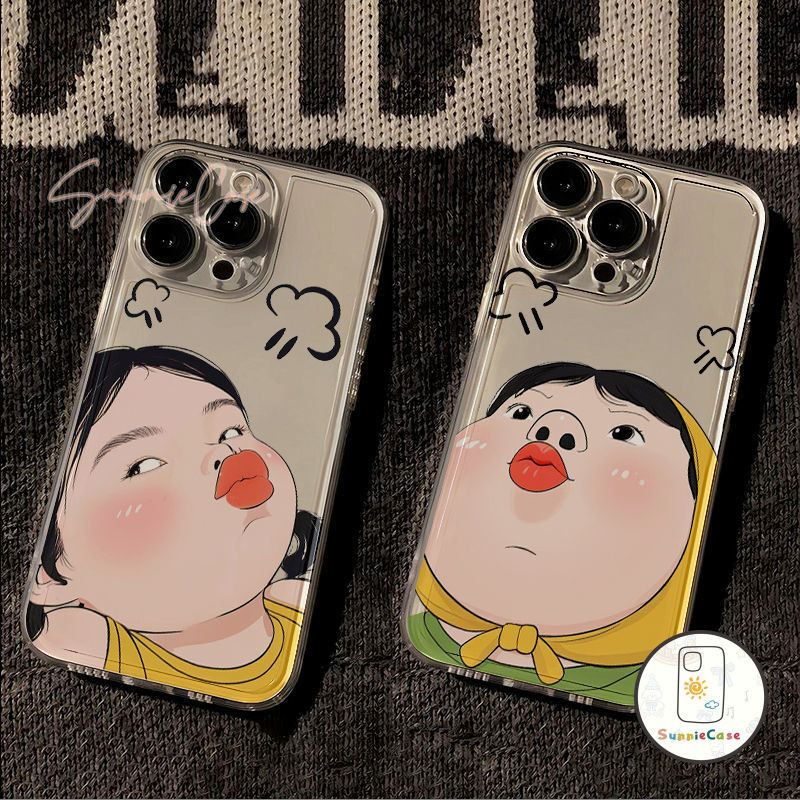 เคสไอโฟน เคส IPhone 13 12 16 15 11 14 Pro Max 7Plus XR X XS Max 8 Plus SE 2020การ์ตูน น่ารัก เด็กสาว โปร่งใส คู่ เคส