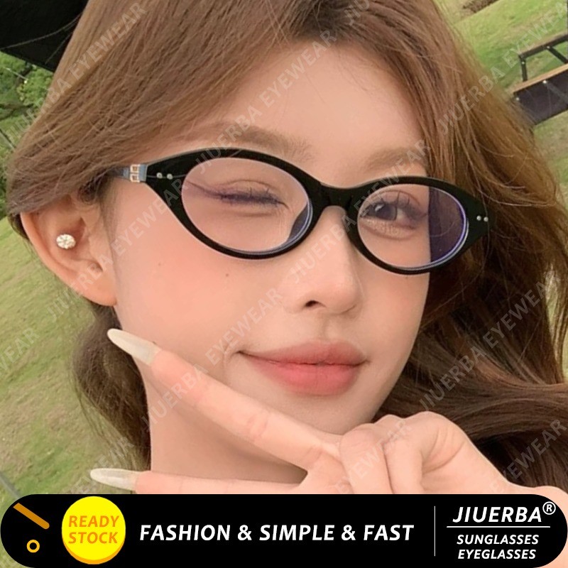 (JIUERBA) TR90 Oval Cat Eye กรอบเล็ก ป้องกันแสงสีฟ้า สำหรับผู้หญิง