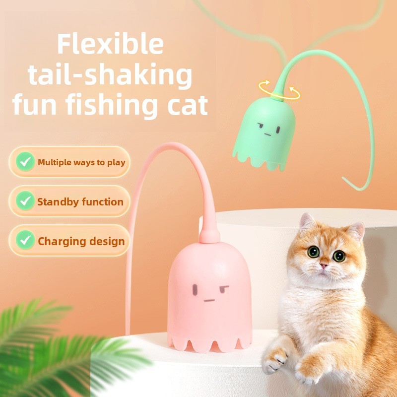 สัตว์เลี้ยงอัตโนมัติ Cat Teasing Stick ไฟฟ้าหมุน Magic Tail Cat Self-Happy ความเบื่อหน่ายบรรเทาเครื่องมือที่มีประโยชน์