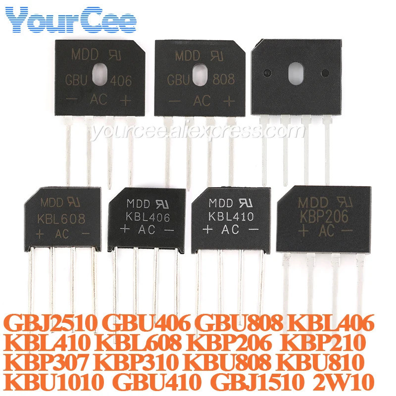 1-5PCS KBU810 KBU1010 KBU808 KBP310 KBP307 KBP210 KBP206 GBJ2510 GBU406 GBU808 KBL406 KBL406 KBL410 