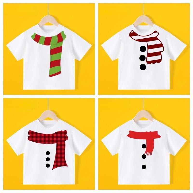 เสื้อเชิ้ตสีขาว สำหรับเด็กชายและเด็กหญิง พิมพ์ลายการ์ตูนคริสต์มาสน่ารัก เสื้อเท่เด็กผู้ชาย เสื้อเด็ก