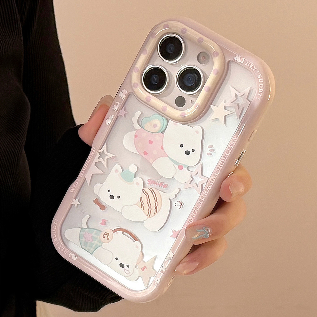 Glossy Purple Edge Puppy TPU สําหรับ Apple iPhone 11 12 13 14 15 16 Pro Max Plus X XR XS Max