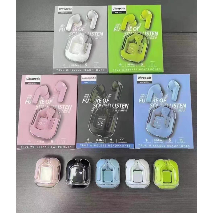 TWS ชุดหูฟังบลูทู ธ รุ่นใหม่โปร่งใสพร้อมหน้าจอแสดงผลมูลค่าสูง HiFi เสียงกันน้ำเหงื่อและลดเสียงรบกวน