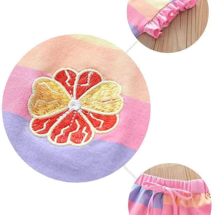 ชุดเด็กน่ารักๆ ฤดร้อน สไตล์ตะวันตก ลายสายรุ้ง เสื้อยืด+กางเกง แฟชั่นน่ารักๆ เหมาะสำหรับสาวๆ1-6 ปี 