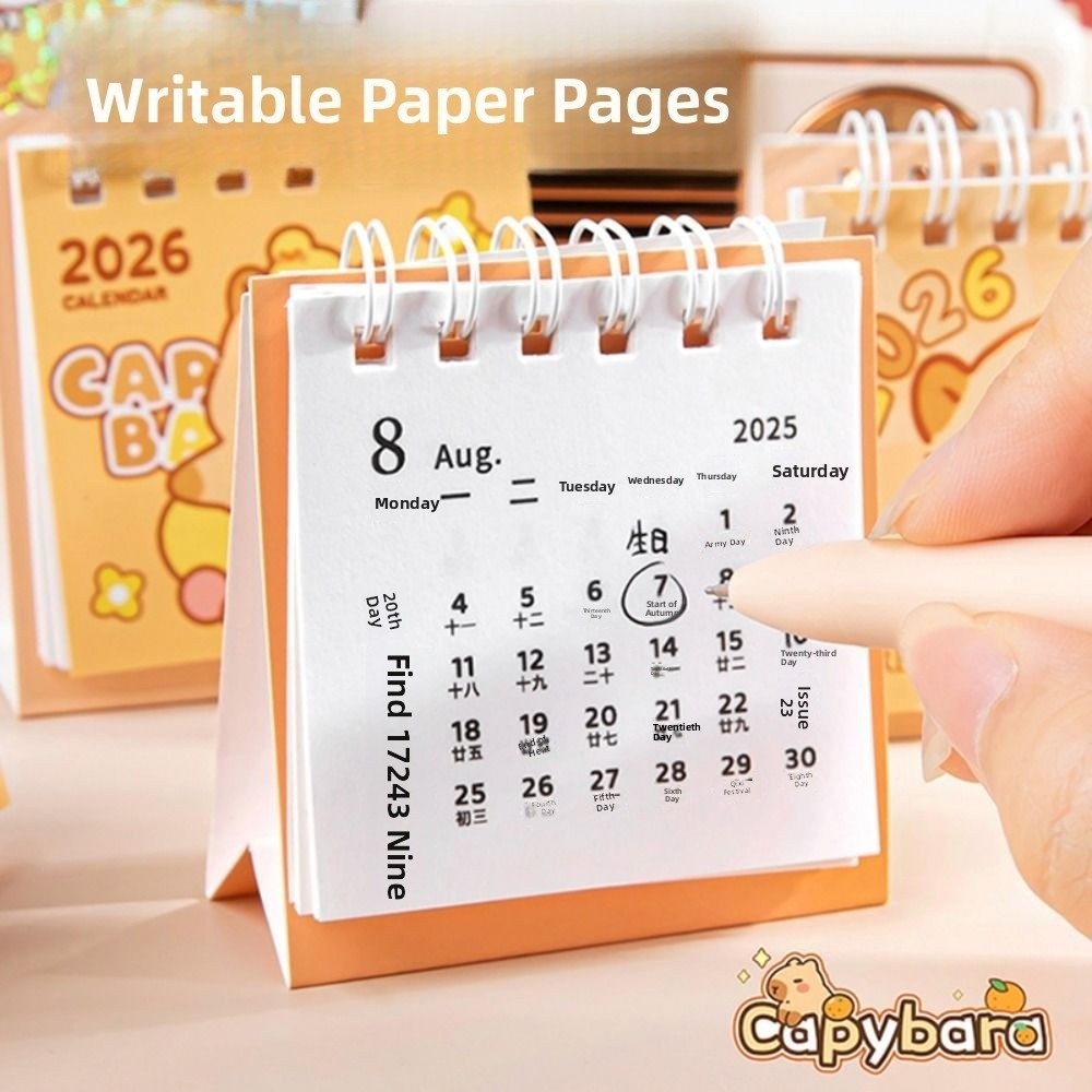 BLLISS 2026 ปฏิทินตั้งโต๊ะ, เดสก์ท็อปแบบพกพาตกแต่งมินิปฏิทิน, เรียบง่าย Capybara/Panda Coil Daily Planner สํานักงานอุปกรณ์การเรียน - รูปที่ 5