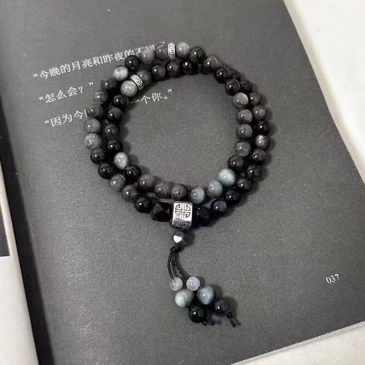 สร้อยข้อมือลูกปัดสีดำสไตล์จีนแบบสองชั้น เหมาะเป็นเครื่องประดับทุกวันและของขวัญวันเกิด