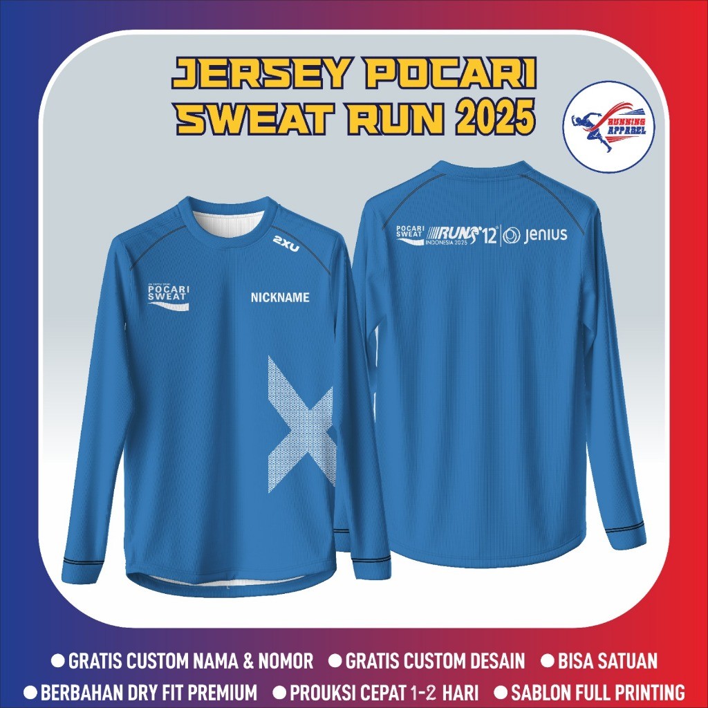 เสื้อวิ่งสตรีสําหรับผู้ชาย POCARI SWEAT RUN 2025 2XU แขนยาว - Dryfit Full Printing Jara