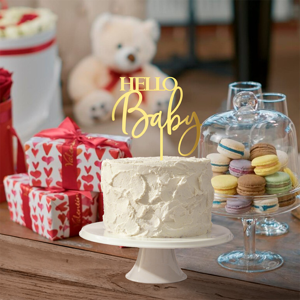 Hello Baby Baby Shower Cake Topper ตกแต่งเค้กในอะคริลิค/ไม้