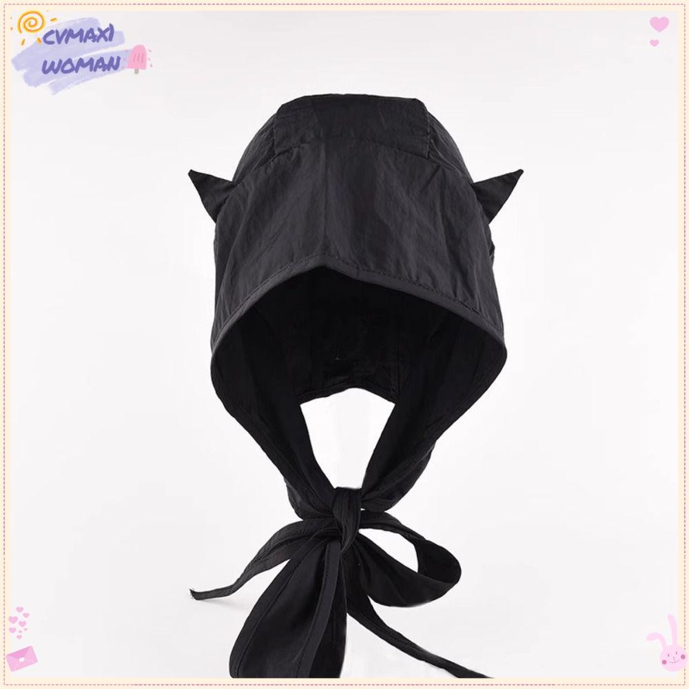 CYMX หมวกปีศาจขนาดเล็ก สไตล์ฮoodie ผ้าคลุมไหล่แบบผูกเชือก ทรงคูล Y2K ใช้ได้ทุกวัน